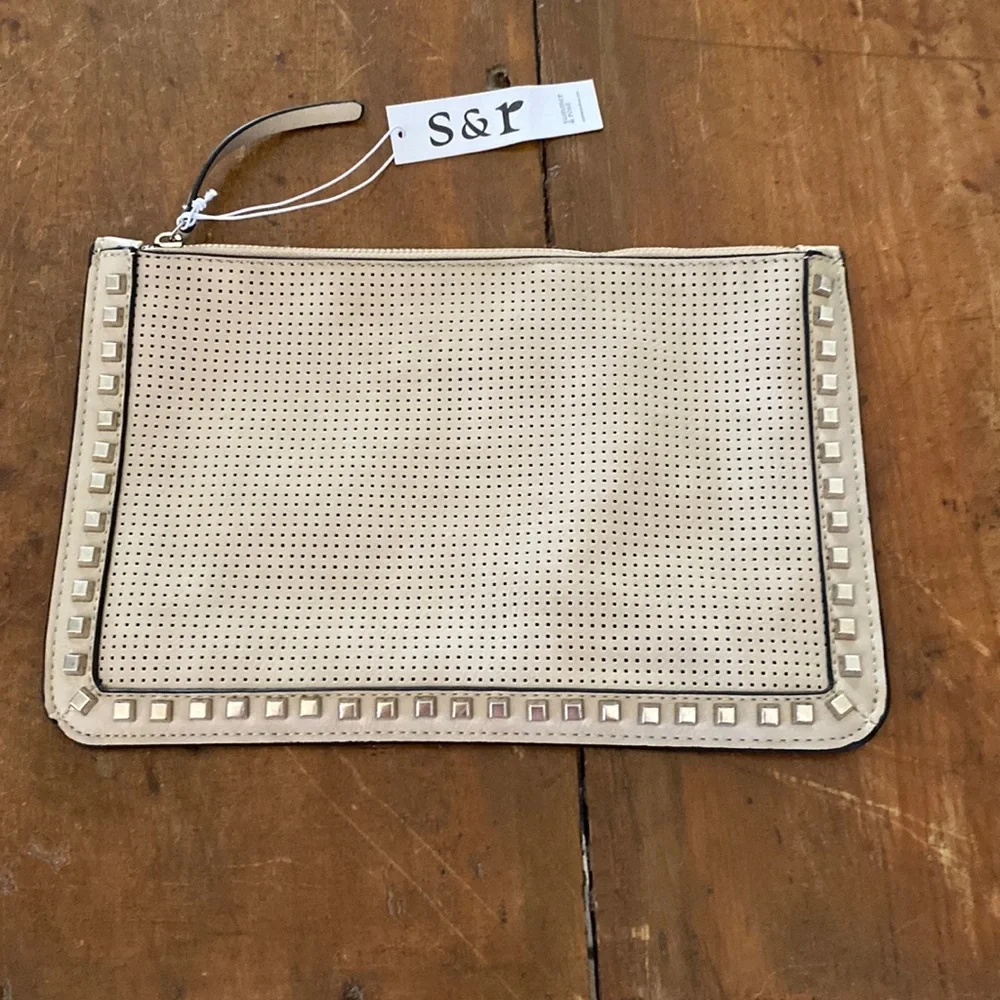 Summer & Rose Stella Studded Clutch, tan, NWT